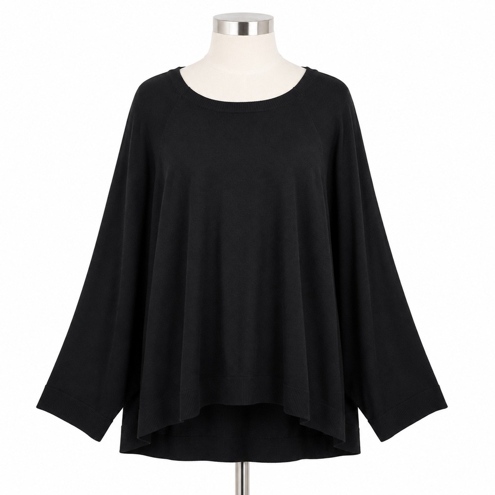 H by Halston Black Batwing Sweater Medium Dolman Sleeve Minimalist Quiet Luxury